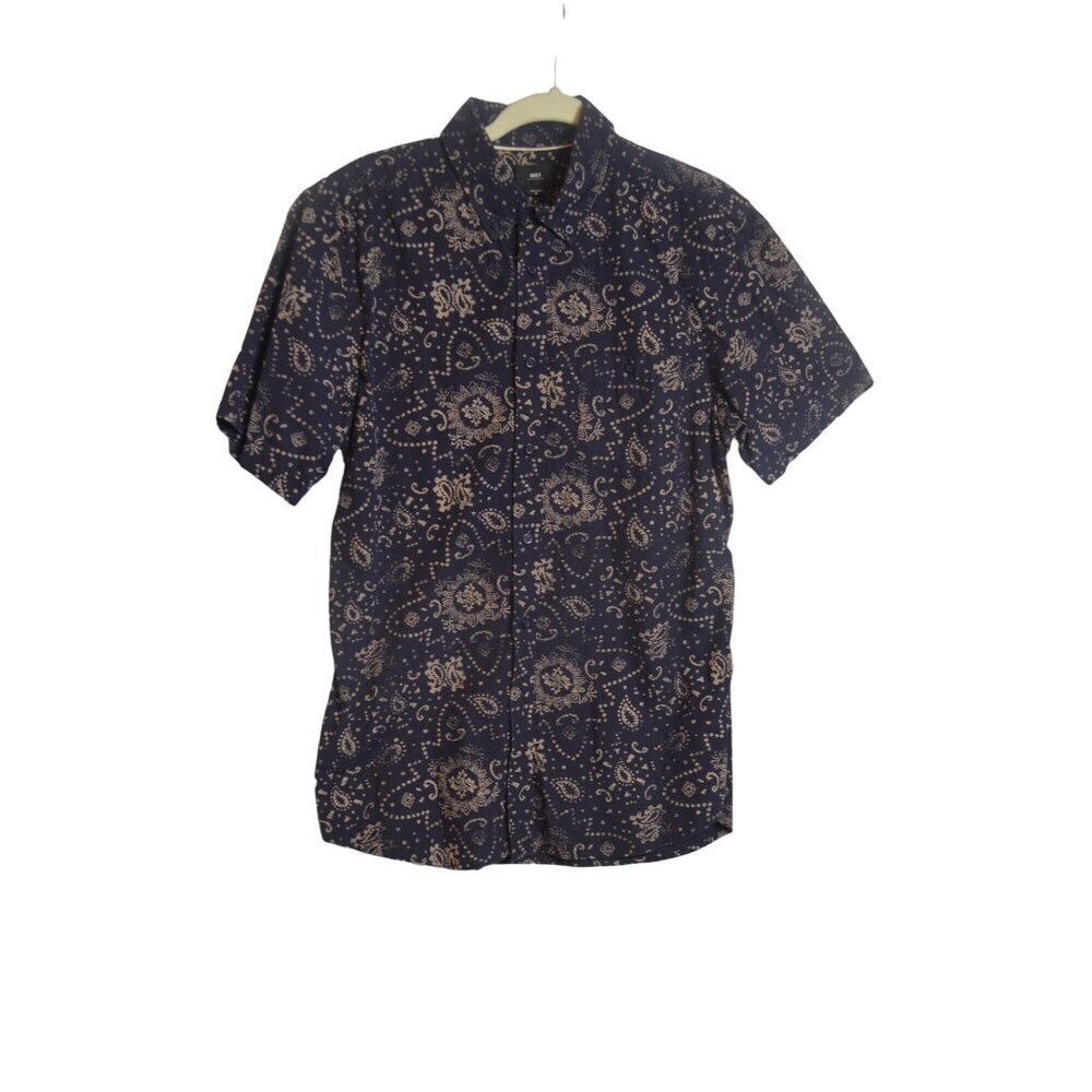 Obey Navy and Cream Casual Button Down Shirt